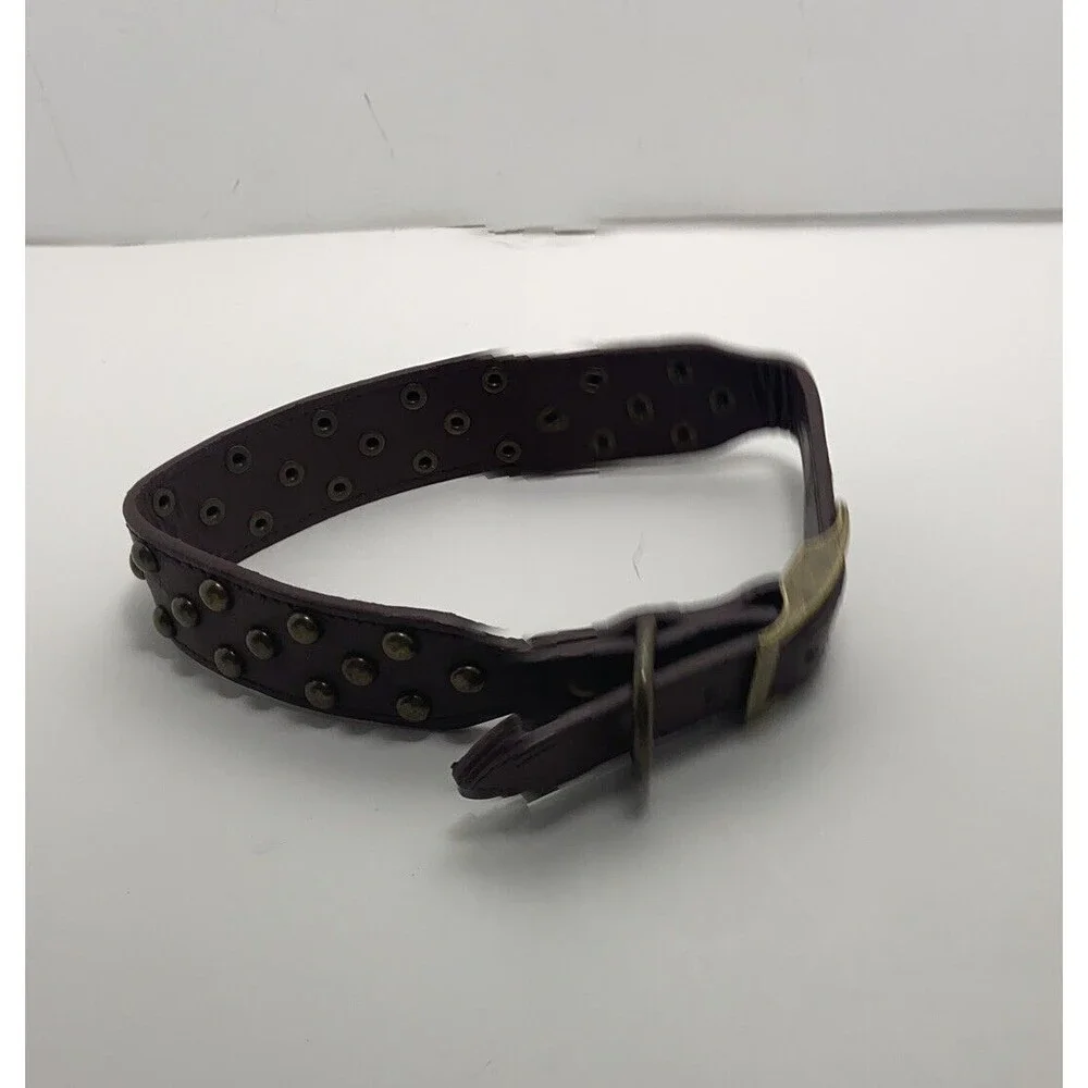 Simply Dog Medium Brown Faux Leather Brass Studded Collar Adjustable Light Use